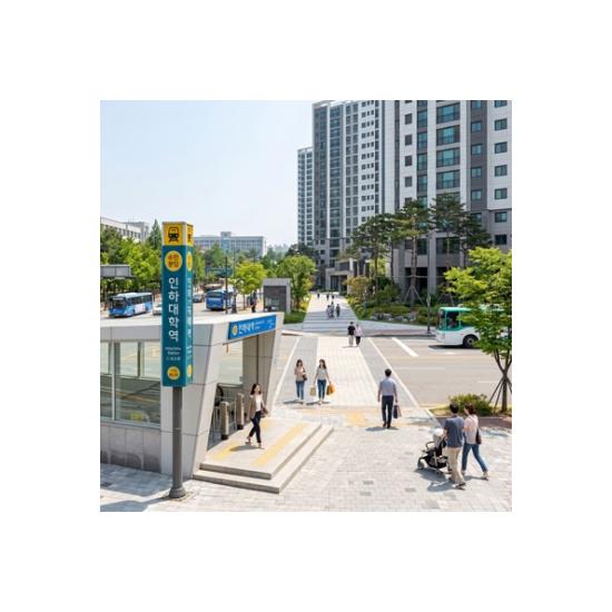 수인분당선 인하대역을 가까이 이용할 수 있는 입지로, 대중교통 중심의 이동이 편리합니다. 출퇴근은 물론 인천 주요 생활권과 수도권 이동까지 고려할 수 있는 역세권 단지입니다.